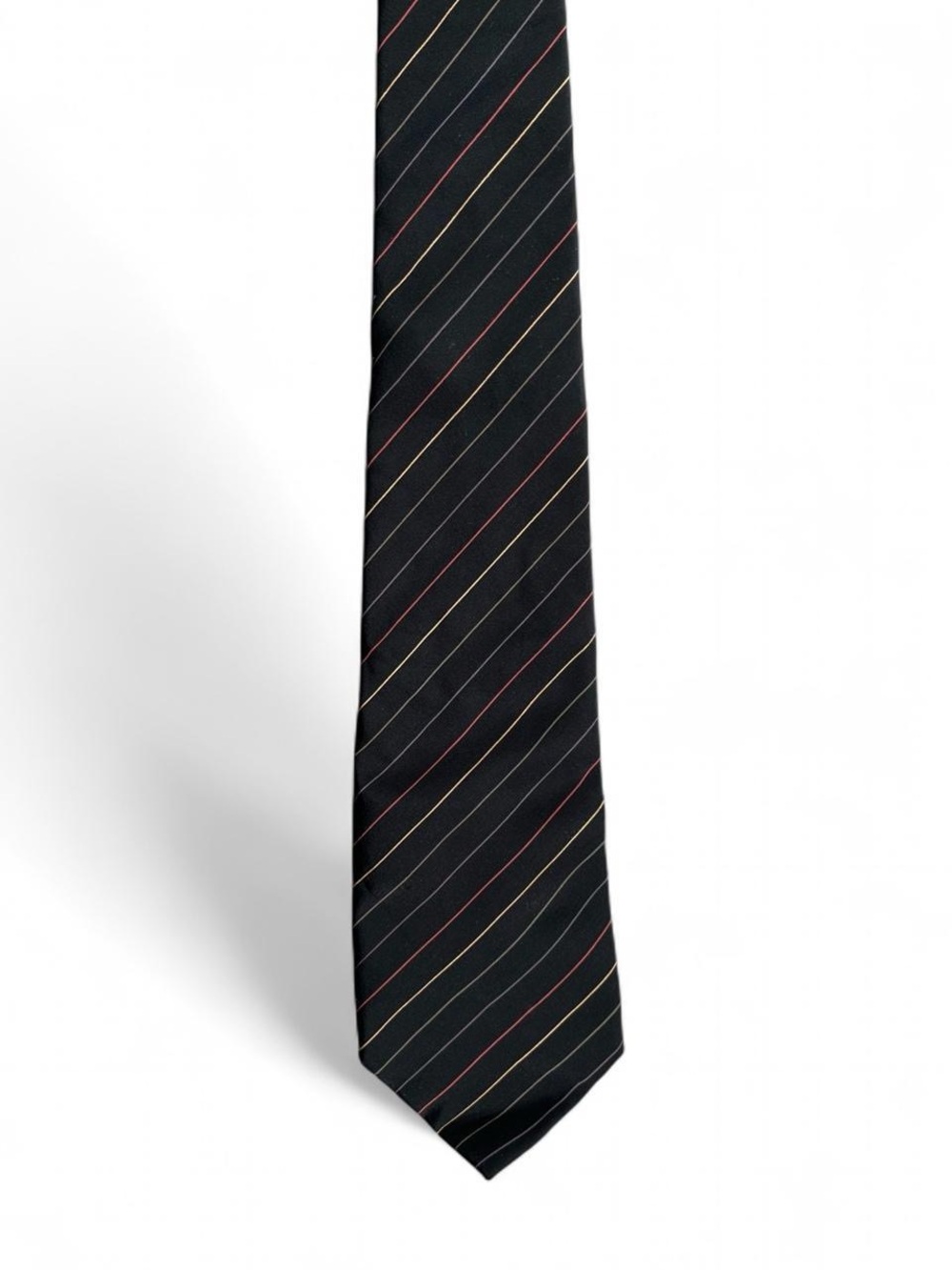 Vintage Pierre Cardin Deadstock Black Multicolor Diagonal Stripe Silk Tie Retro
